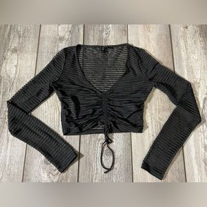 Urban Outfitters Sheer Sexy Long Sleeve Striped Cinch Crop Top Like New - XS/S